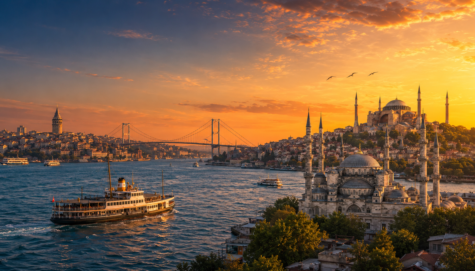 Istanbul skyline at sunset