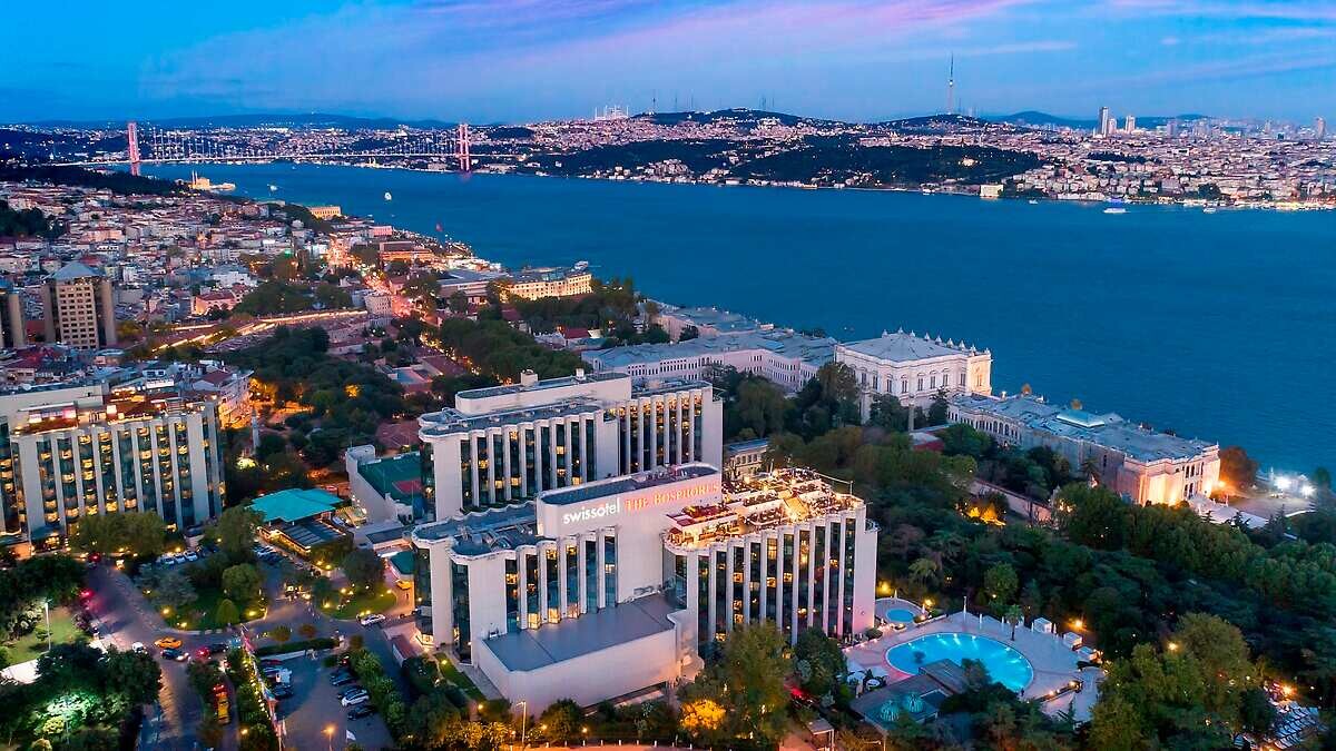 Swissôtel The Bosphorus at dusk, on the hill above the Bosphorus